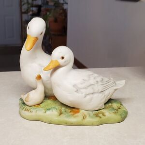 Homco White Duck Geese Family 1425 Ceramic Porcelain Figurine 4.5"